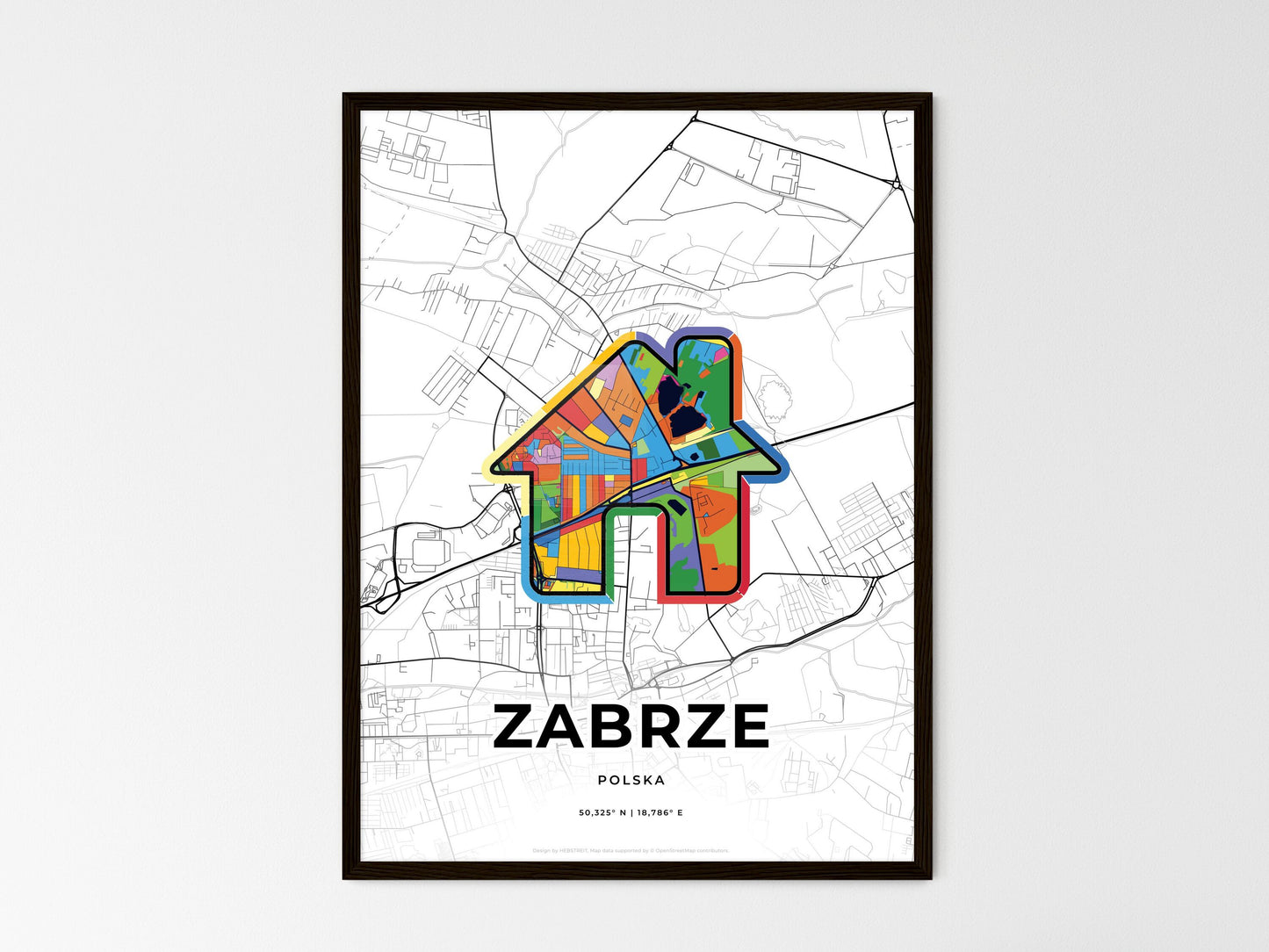 Zabrze Poland wedding art map with home icon