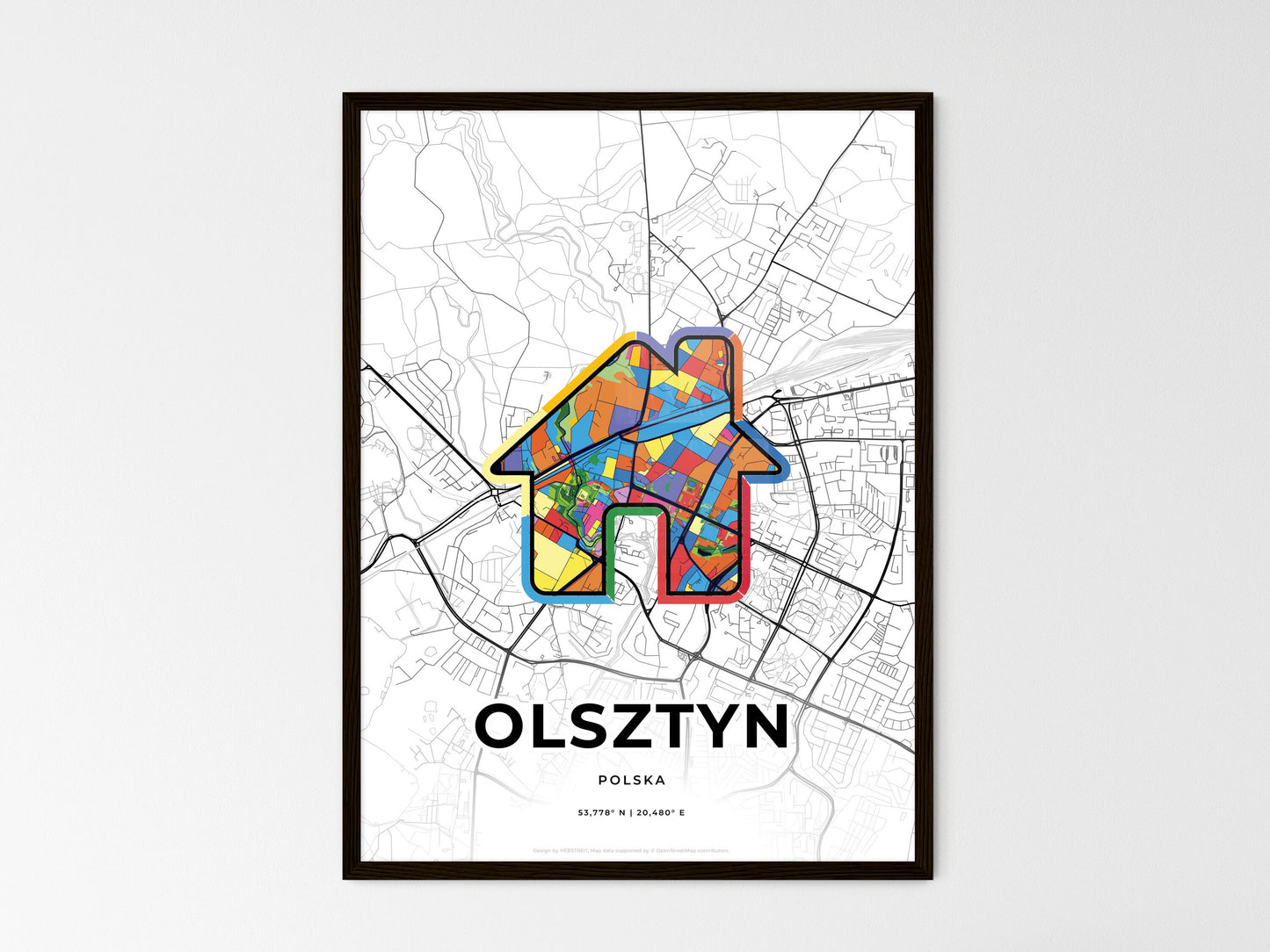 Olsztyn Poland wedding art map with home icon