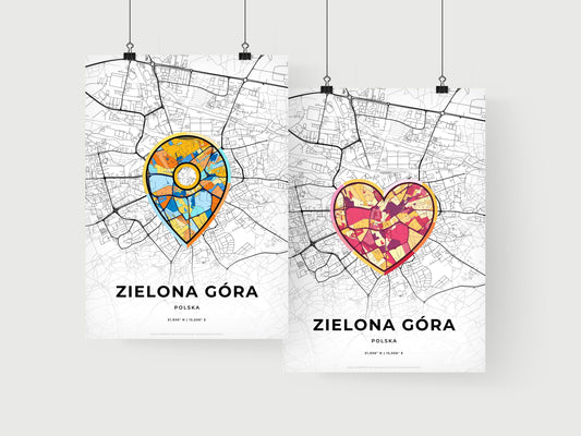 ZIELONA GÓRA POLAND minimal art map with a colorful icon. Where it all began, Couple map gift.
