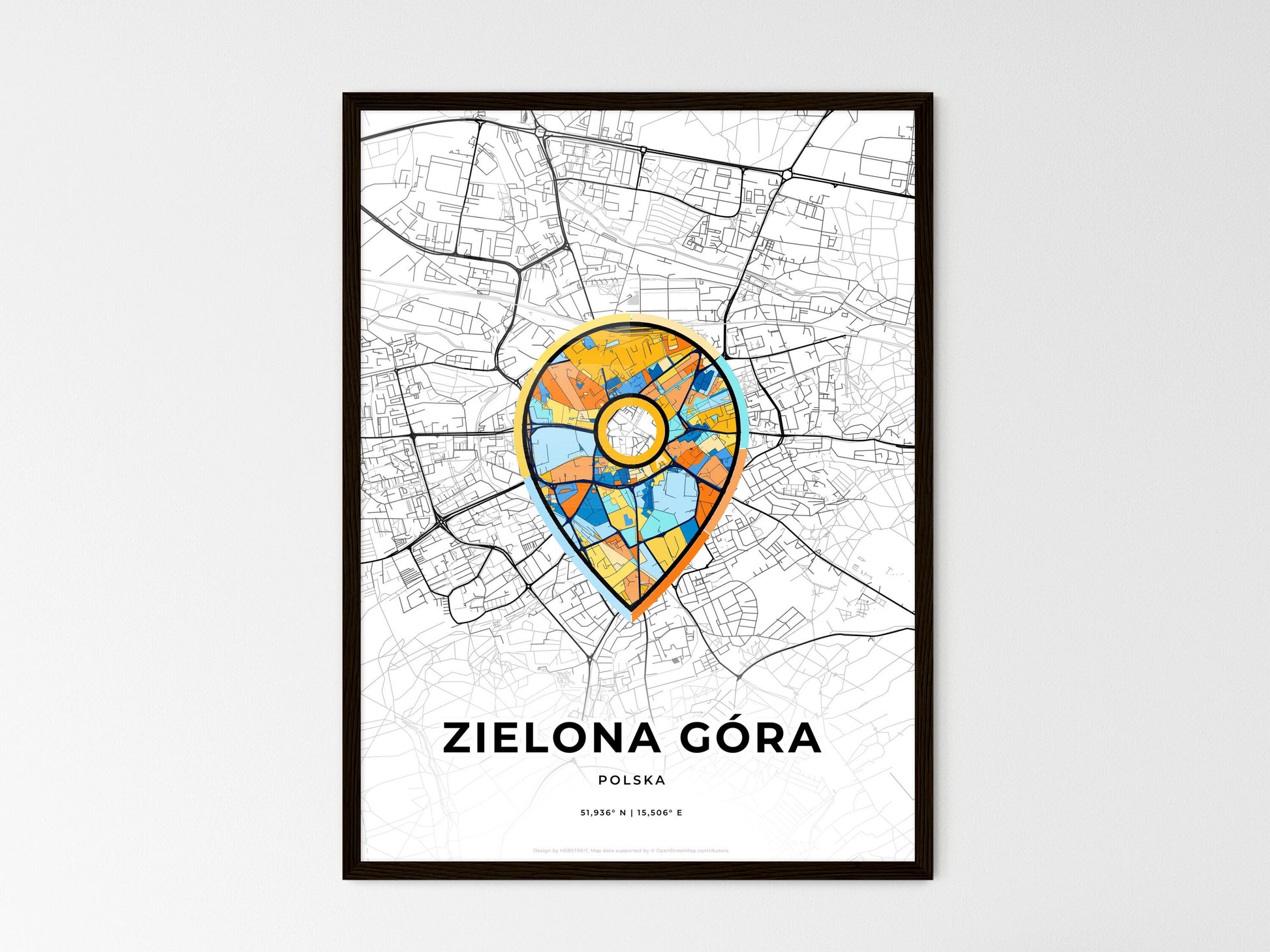 ZIELONA GÓRA POLAND minimal art map with a colorful icon. Where it all began, Couple map gift. Style 1