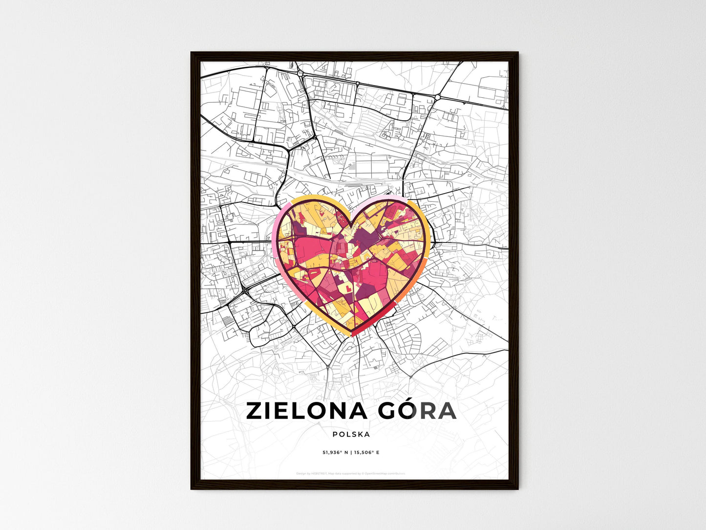 ZIELONA GÓRA POLAND minimal art map with a colorful icon. Where it all began, Couple map gift. Style 2