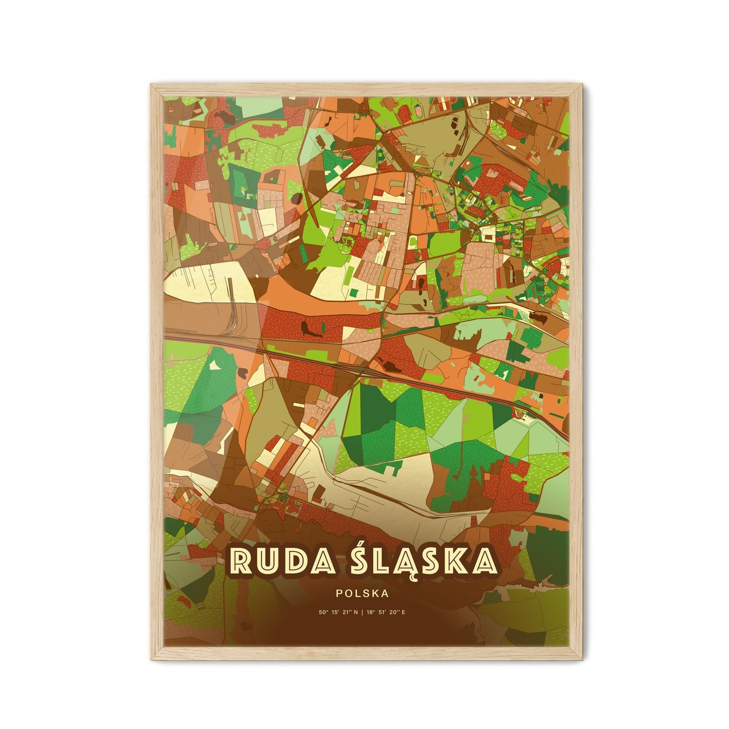 Colorful RUDA ŚLĄSKA POLAND Fine Art Map Farmhouse
