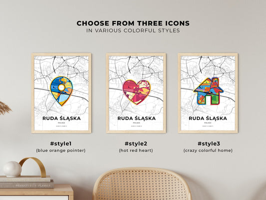 Ruda Śląska Poland maps with colorful icons