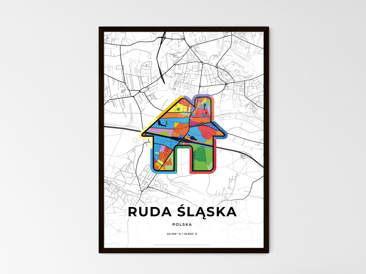 Ruda Śląska Poland wedding art map with home icon