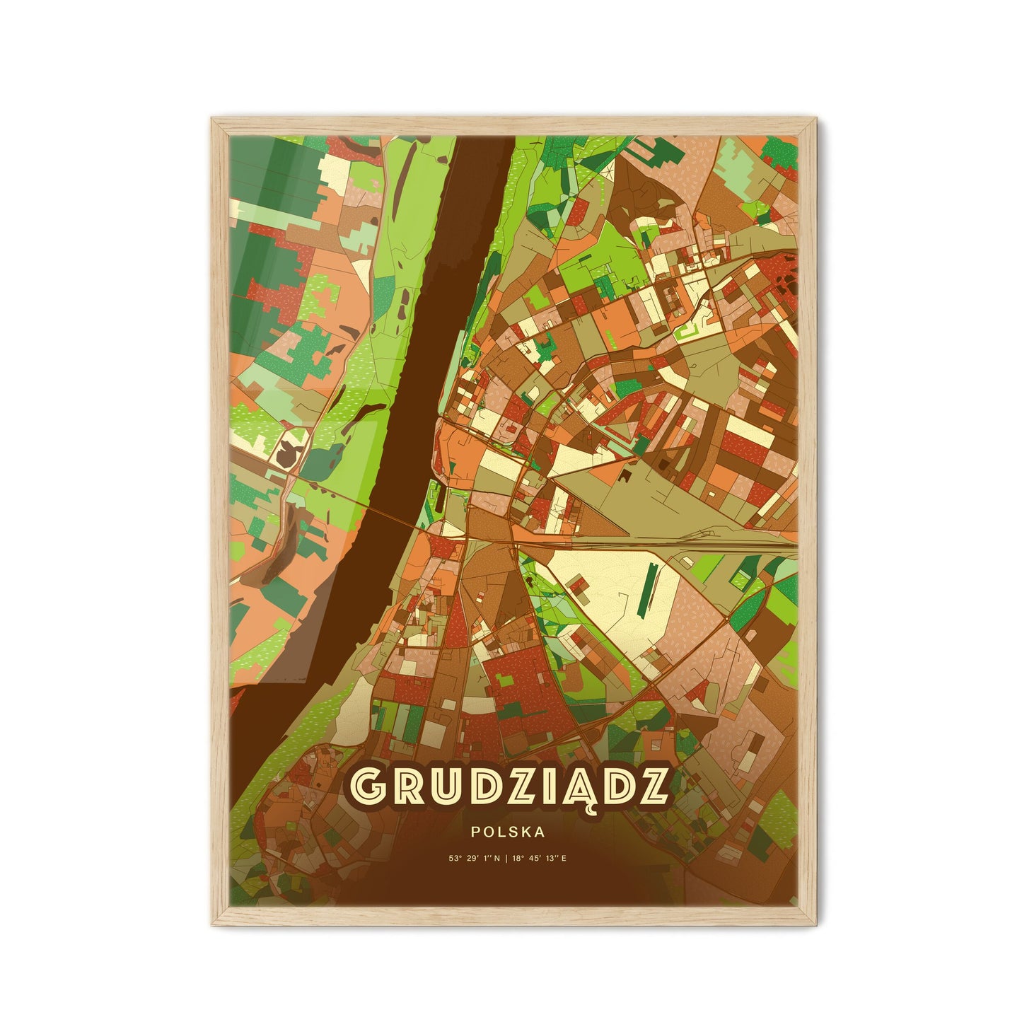 Colorful GRUDZIĄDZ POLAND Fine Art Map Farmhouse