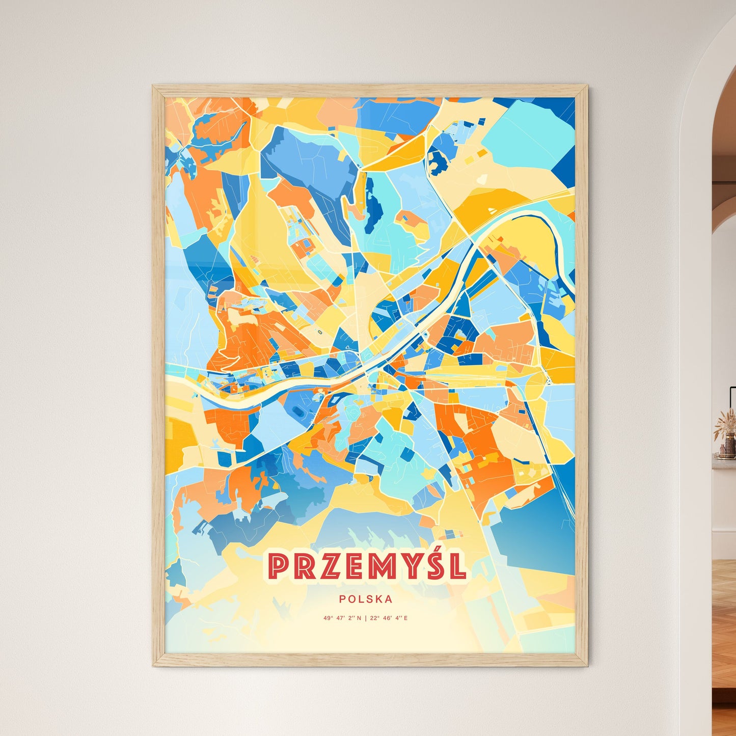 Colorful PRZEMYŚL POLAND Fine Art Map Blue Orange