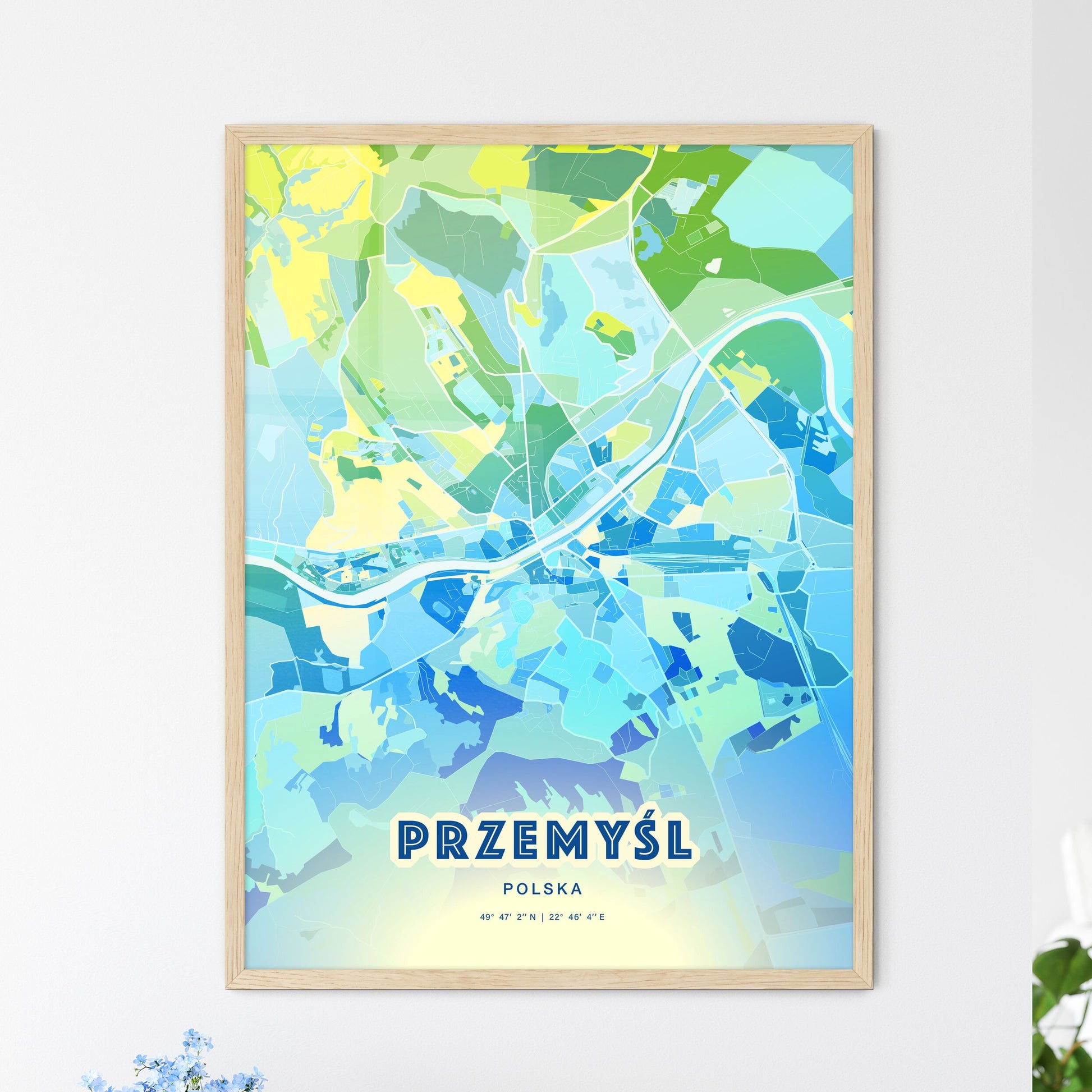 Colorful PRZEMYŚL POLAND Fine Art Map Cool Blue