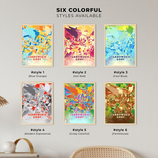 Colorful TARNOWSKIE GÓRY POLAND Fine Art Map Blue Orange