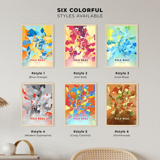 Colorful VILA REAL PORTUGAL Fine Art Map Blue Orange