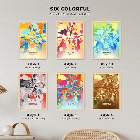 Colorful TROFA PORTUGAL Fine Art Map Blue Orange