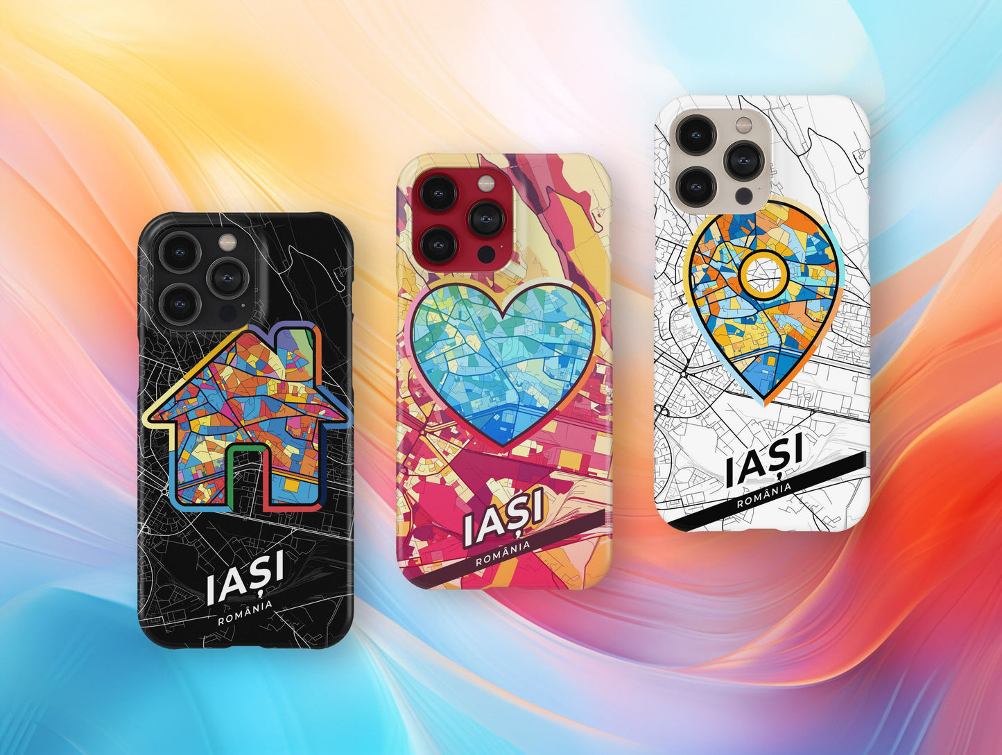 Iași Romania slim phone case with colorful icon. Birthday, wedding or housewarming gift. Couple match cases.