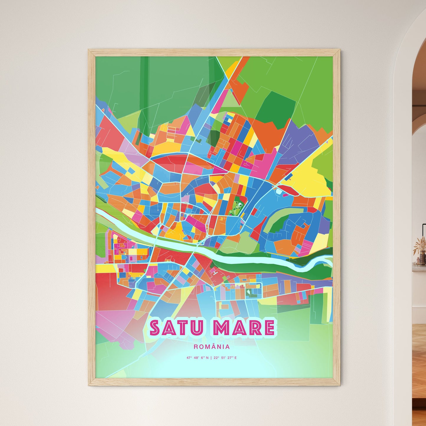 Colorful SATU MARE ROMANIA Fine Art Map Crazy Colors