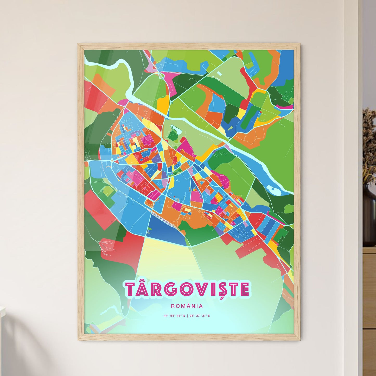 Colorful TÂRGOVIȘTE ROMANIA Fine Art Map Crazy Colors