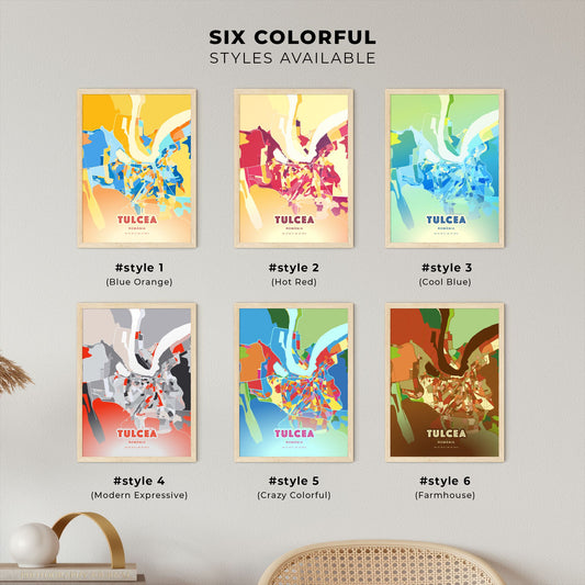 Colorful TULCEA ROMANIA Fine Art Map Blue Orange