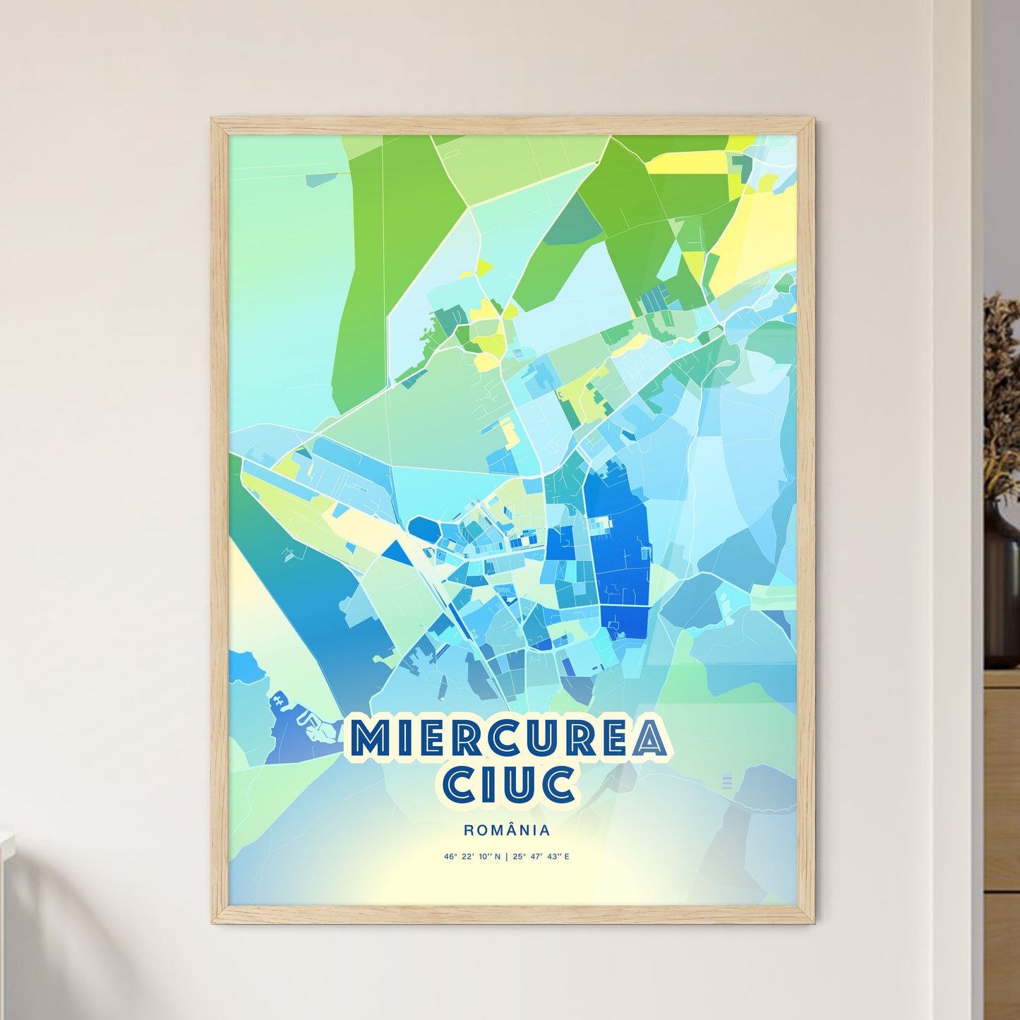 Colorful MIERCUREA CIUC ROMANIA Fine Art Map Cool Blue