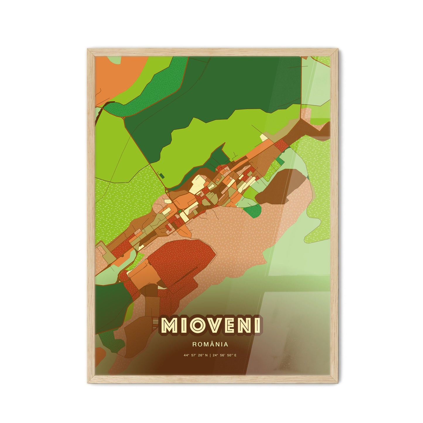 Colorful MIOVENI ROMANIA Fine Art Map Farmhouse