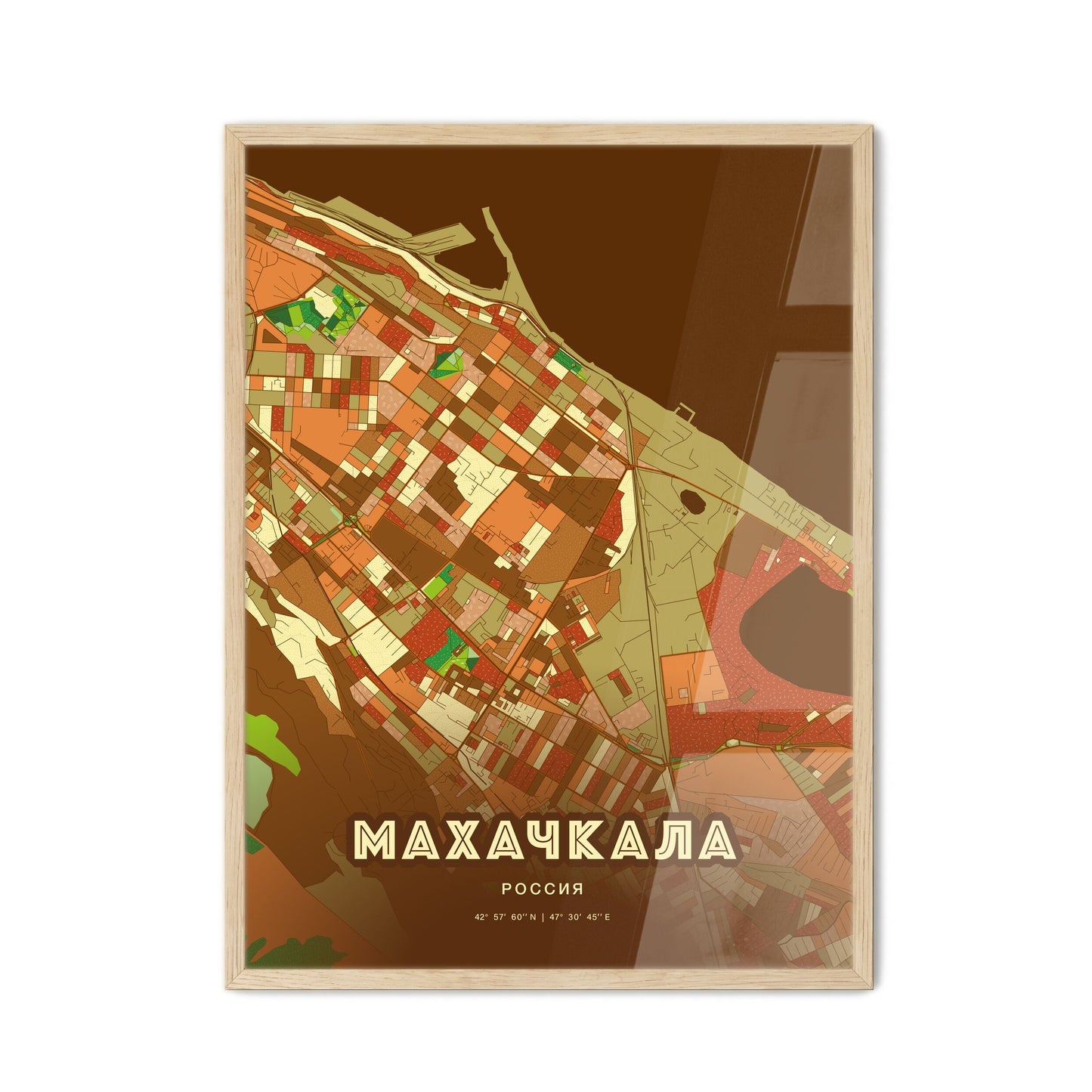 Colorful MAKHACHKALA RUSSIA Fine Art Map Farmhouse