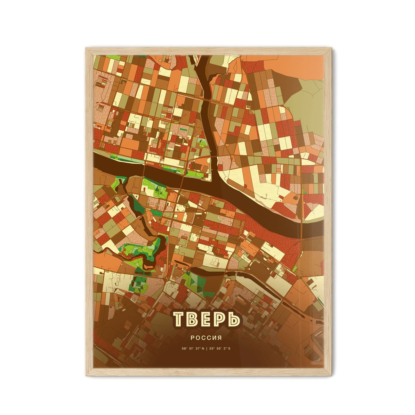 Colorful TVER RUSSIA Fine Art Map Farmhouse