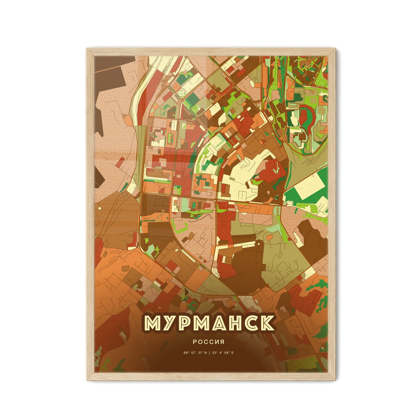 Colorful MURMANSK RUSSIA Fine Art Map Farmhouse