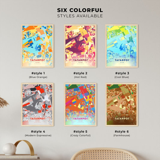 Colorful TAGANROG RUSSIA Fine Art Map Blue Orange