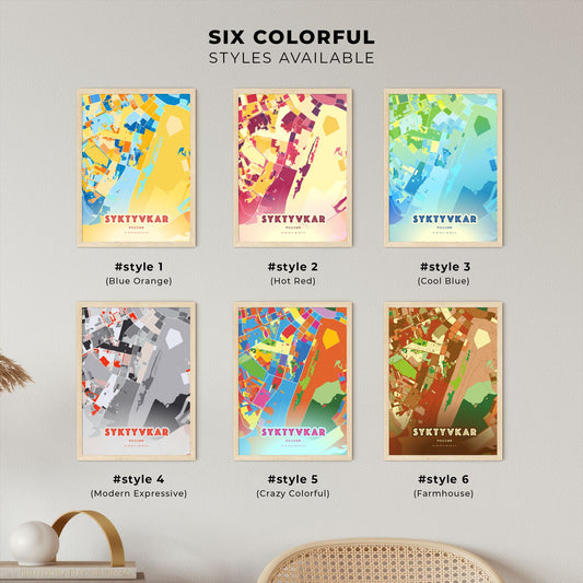 Colorful SYKTYVKAR RUSSIA Fine Art Map Blue Orange