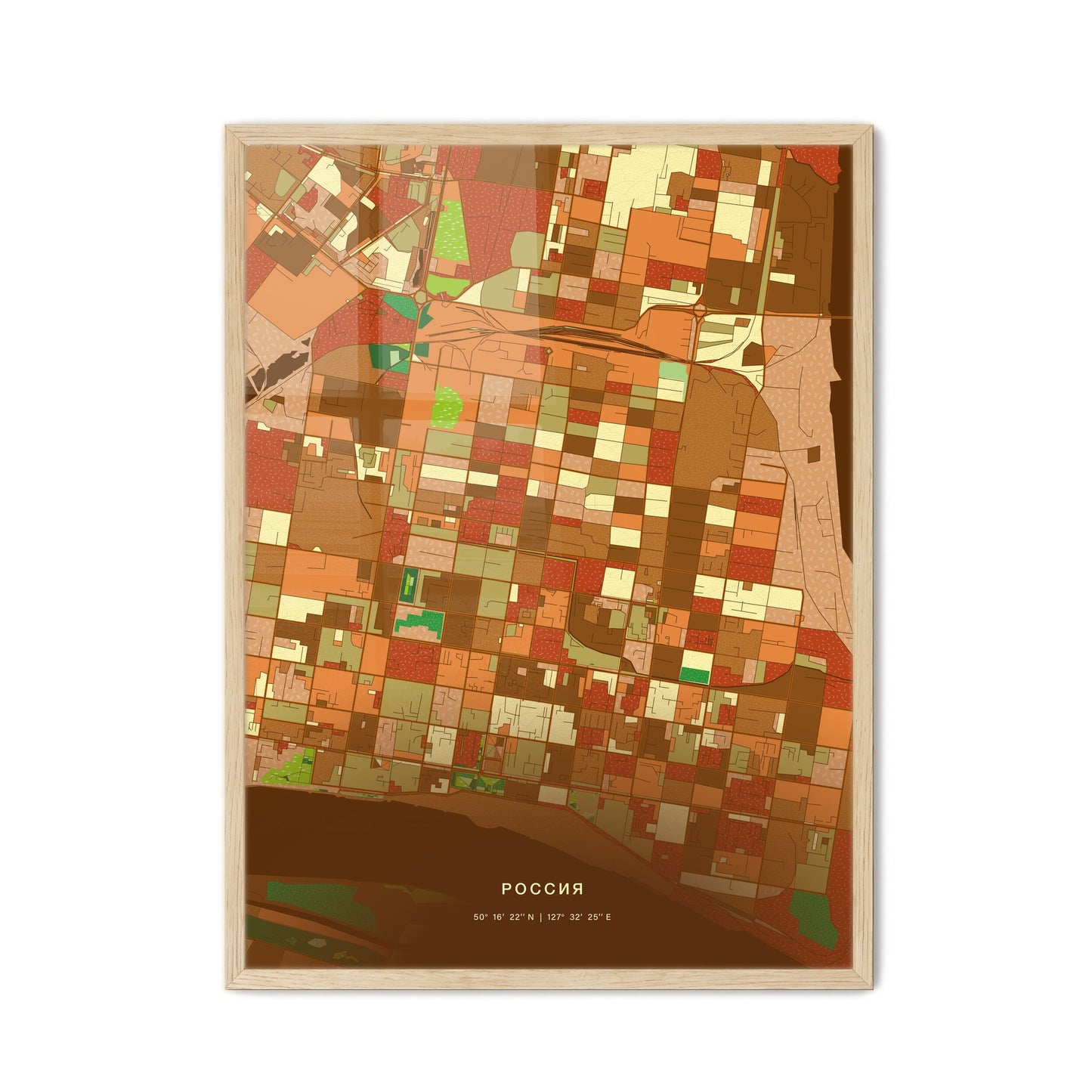 Colorful BLAGOVESHCHENSK RUSSIA Fine Art Map Farmhouse