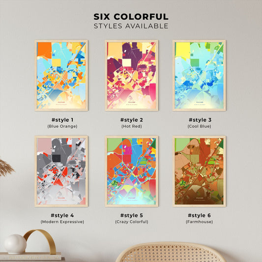 Colorful MYTISHCHI RUSSIA Fine Art Map Blue Orange