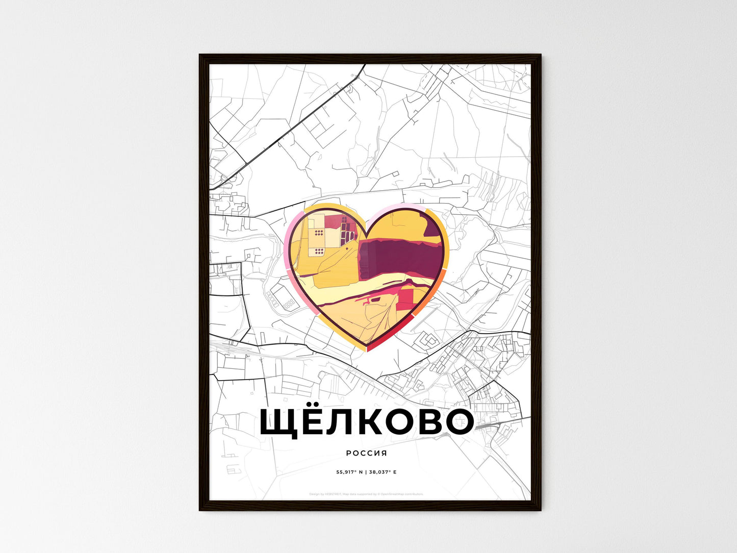 Shchyolkovo Russia wedding art map with heart icon