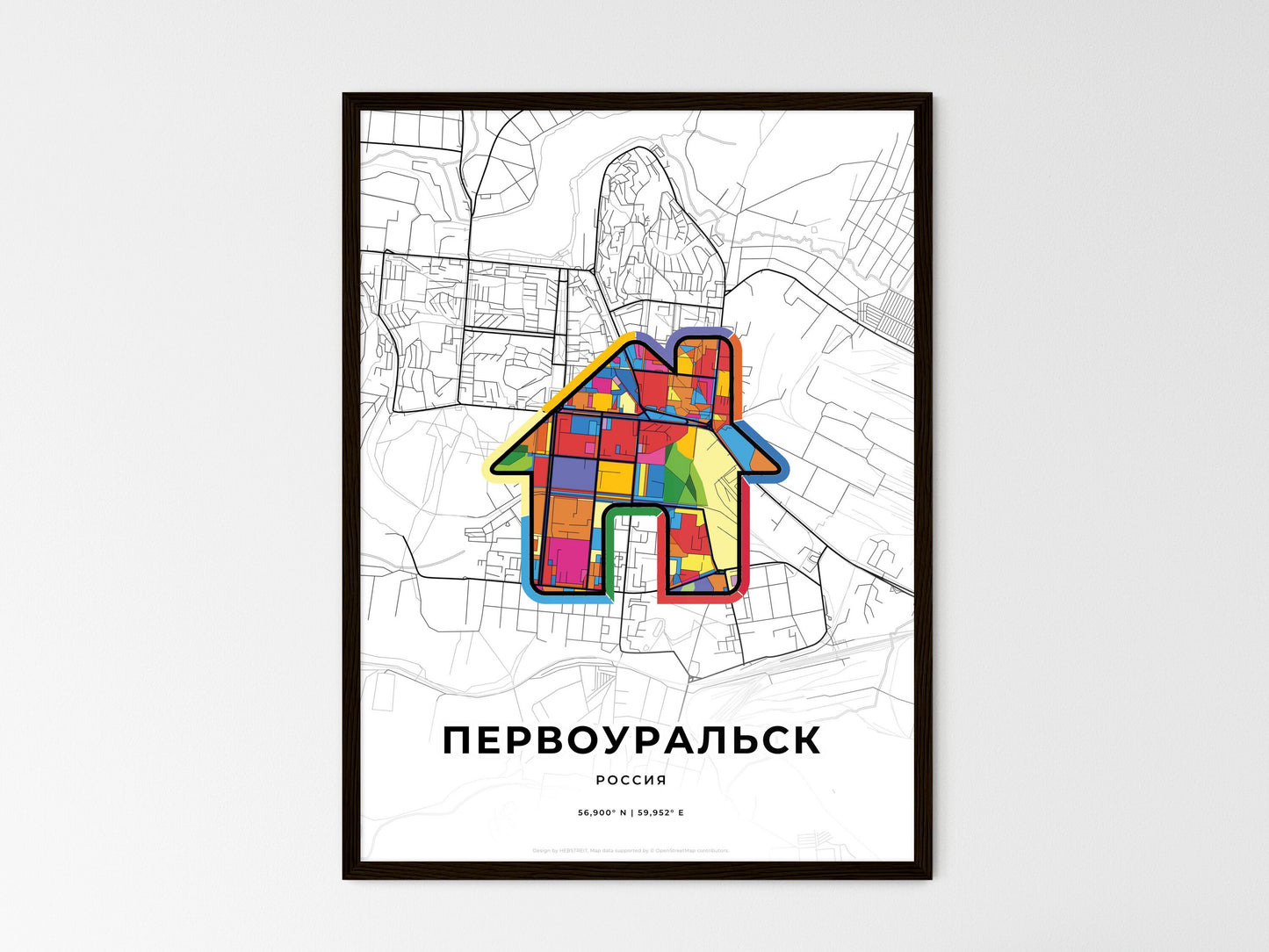 Pervouralsk Russia wedding art map with home icon