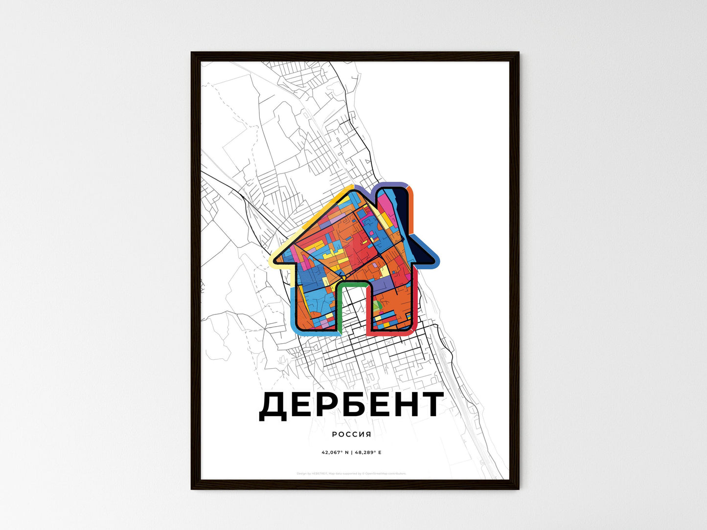 Derbent Russia wedding art map with home icon