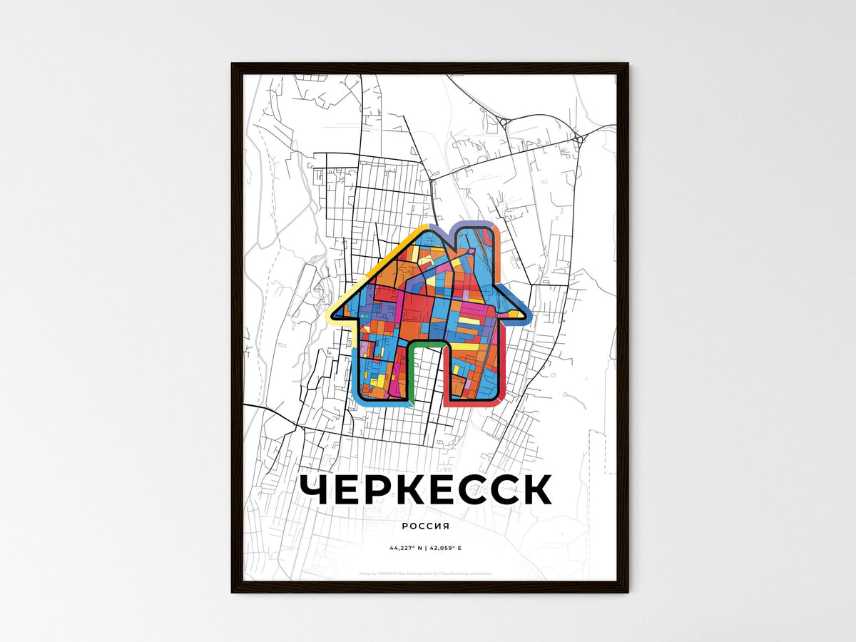 Cherkessk Russia wedding art map with home icon