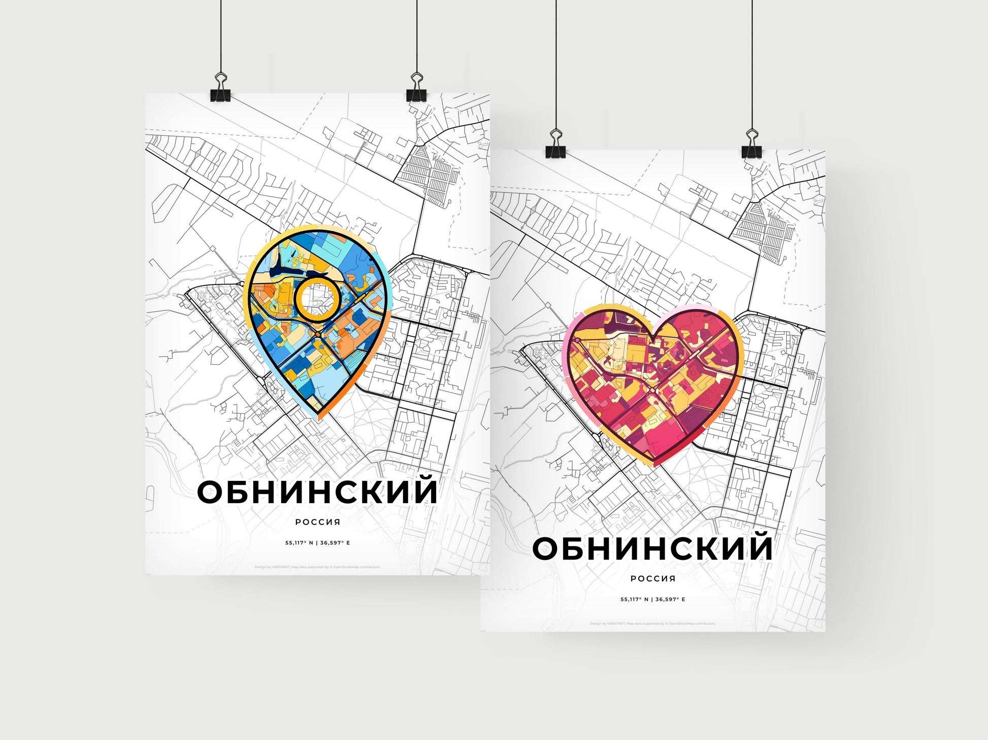 OBNINSK RUSSIA minimal art map with a colorful icon. Where it all began, Couple map gift.