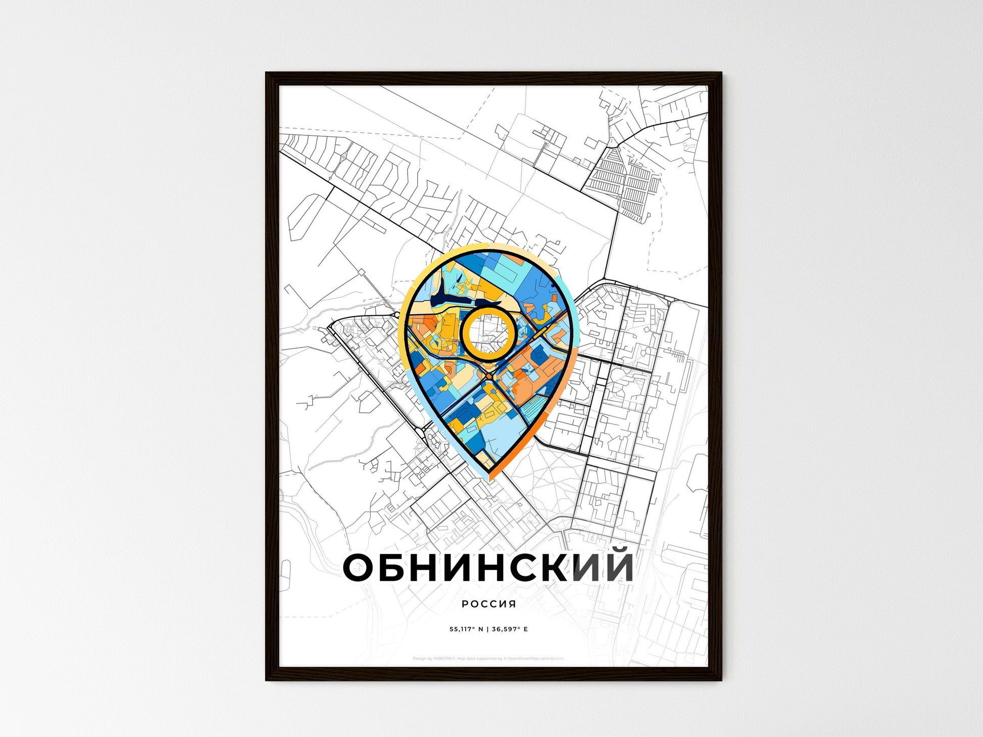 OBNINSK RUSSIA minimal art map with a colorful icon. Where it all began, Couple map gift. Style 1