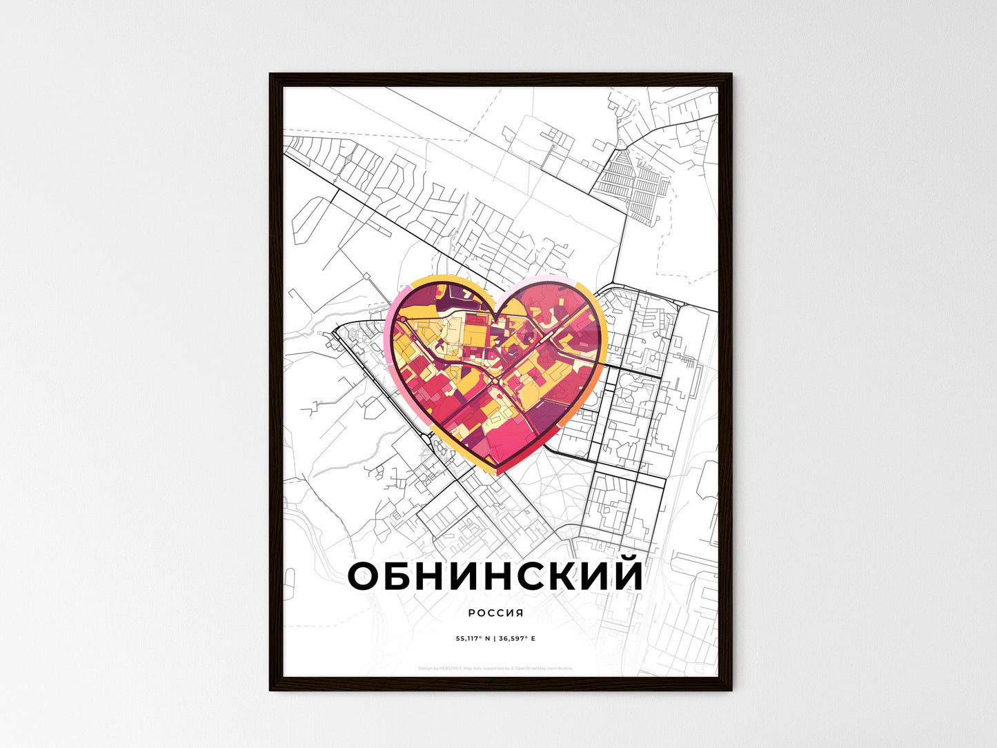 OBNINSK RUSSIA minimal art map with a colorful icon. Where it all began, Couple map gift. Style 2