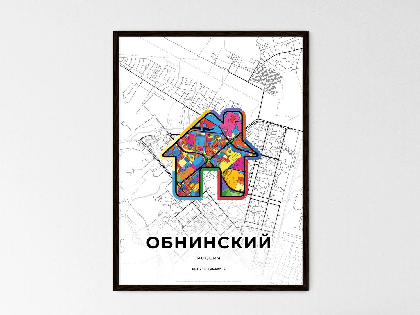 Obninsk Russia wedding art map with home icon