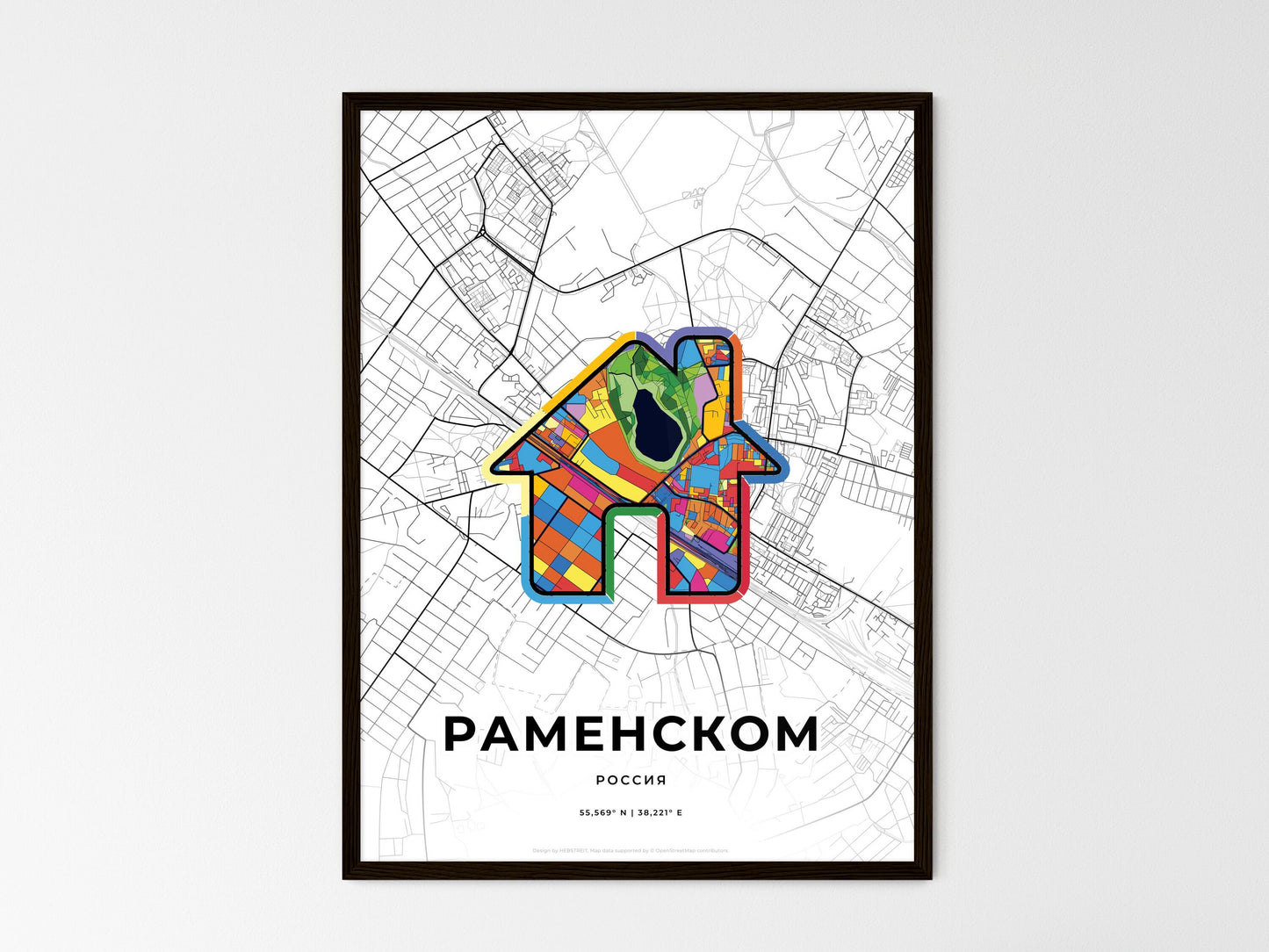 Ramenskoye Russia wedding art map with home icon