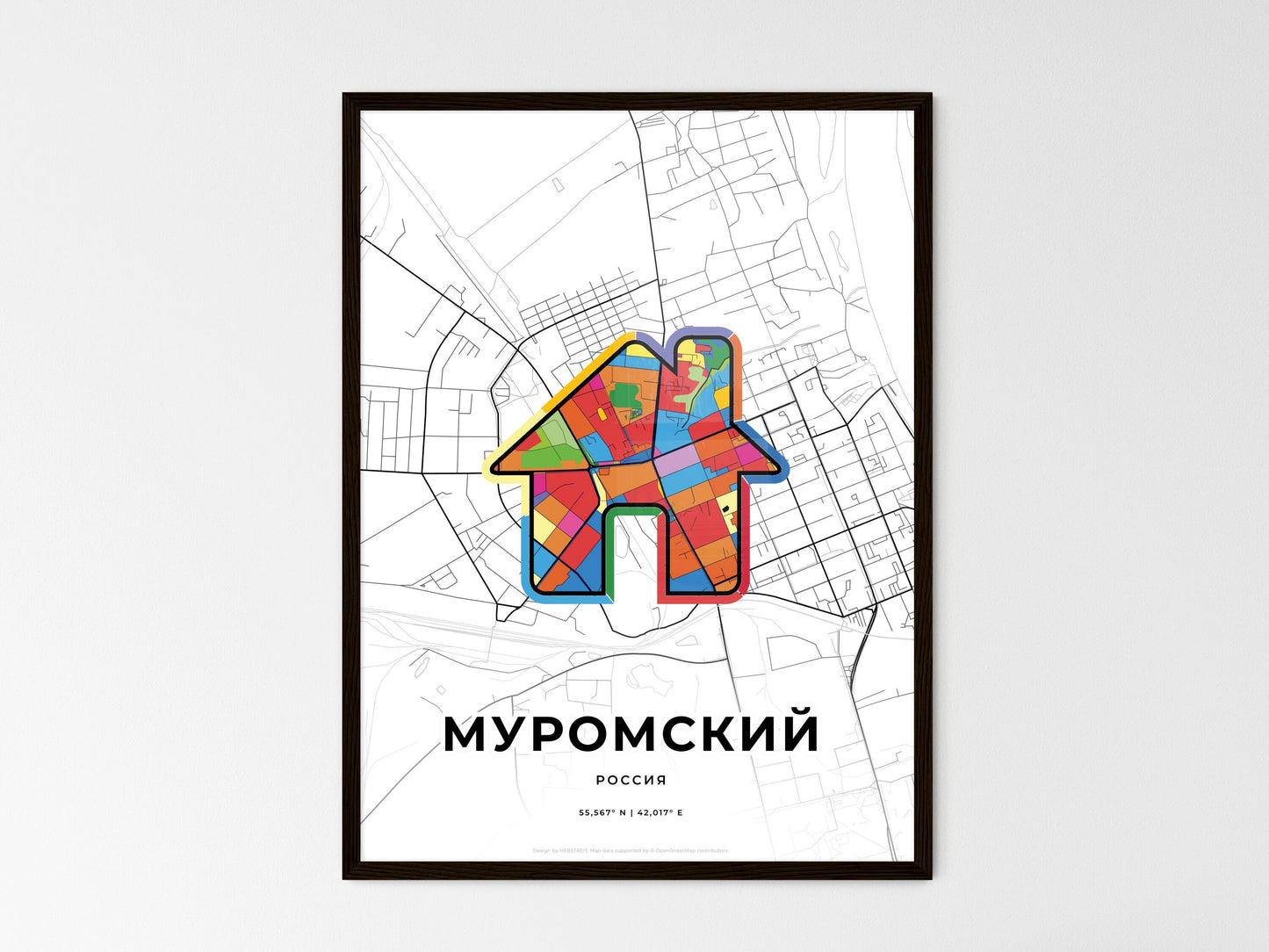 Murom Russia wedding art map with home icon