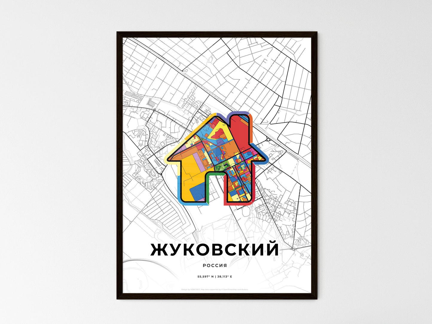 Zhukovsky Russia wedding art map with home icon