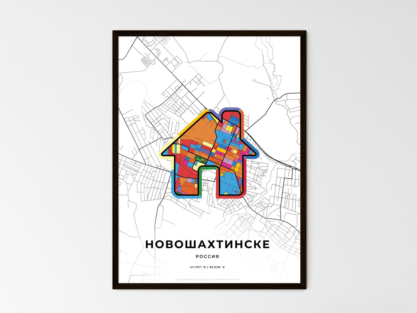 Novoshakhtinsk Russia wedding art map with home icon
