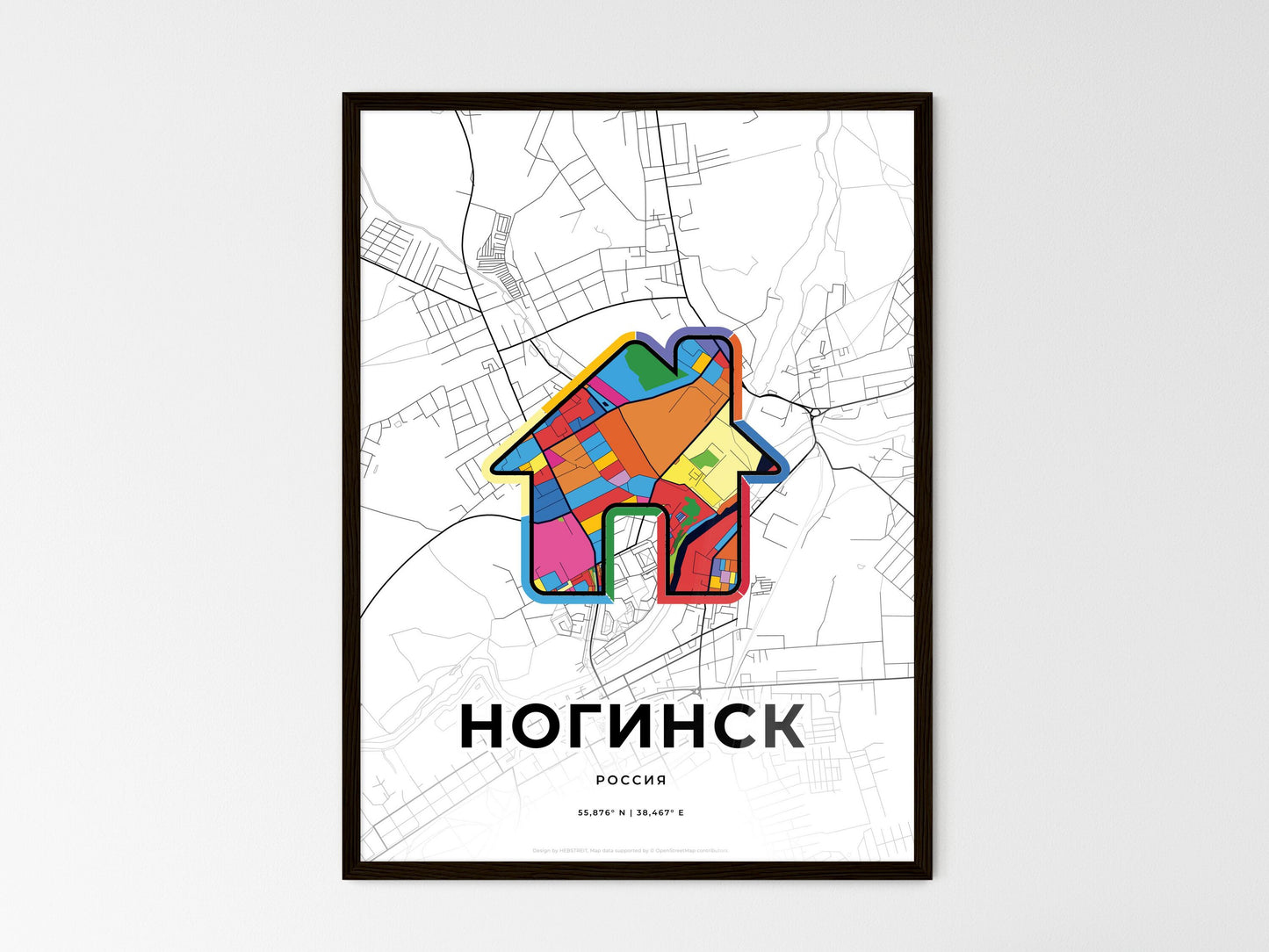 Noginsk Russia wedding art map with home icon