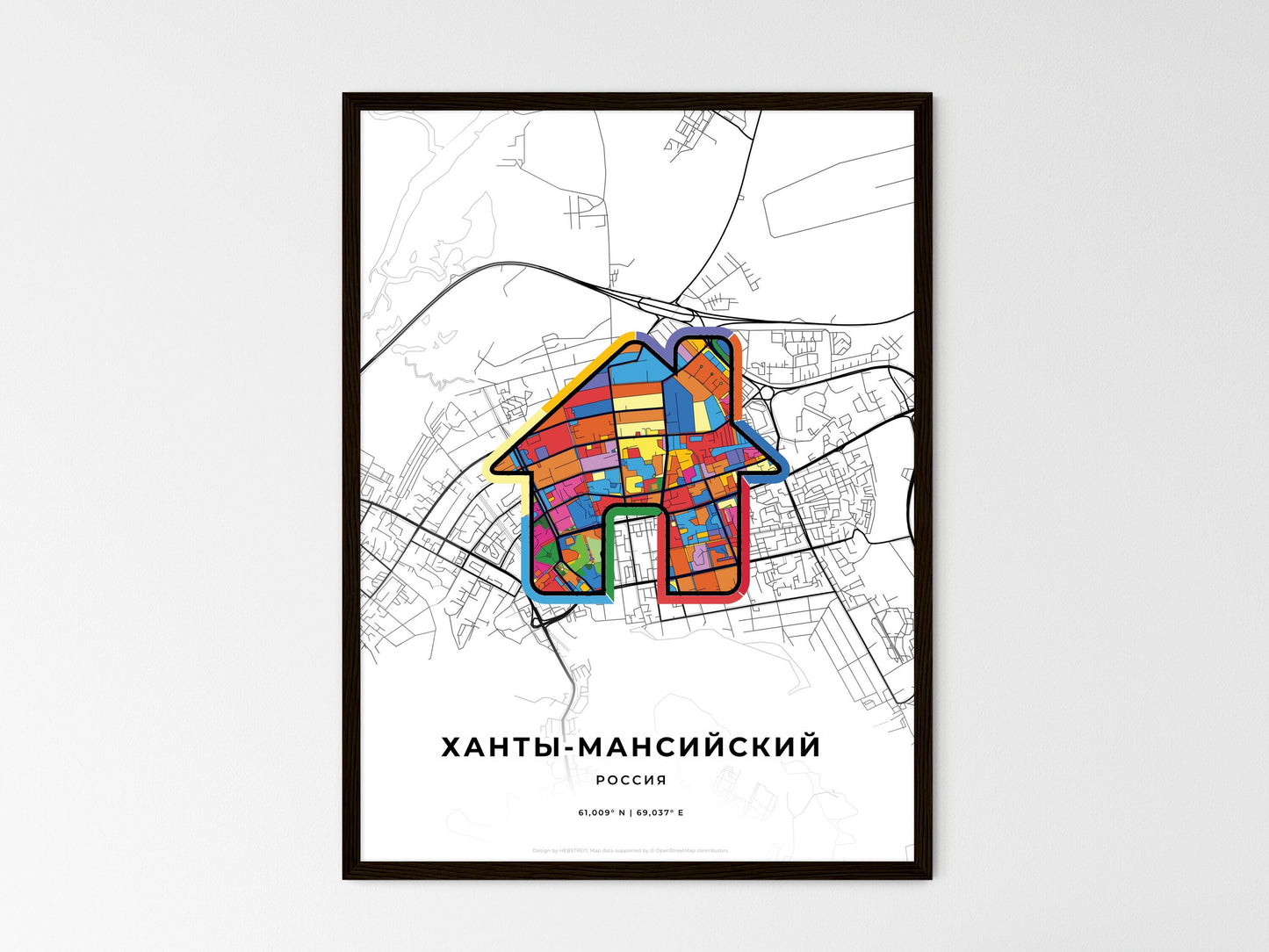 Khanty-Mansiysk Russia wedding art map with home icon