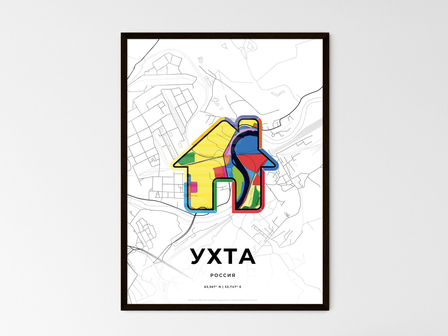 Ukhta Russia wedding art map with home icon