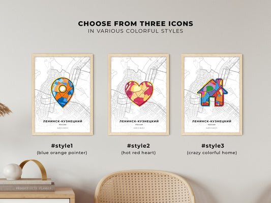 Leninsk-Kuznetsky Russia maps with colorful icons