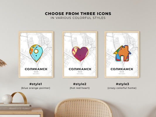 Solikamsk Russia maps with colorful icons