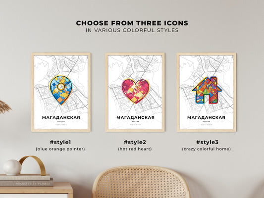 Magadan Russia maps with colorful icons