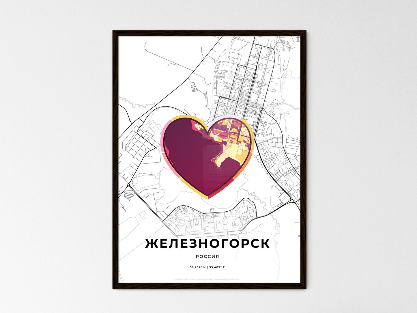 Zheleznogorsk Russia wedding art map with heart icon