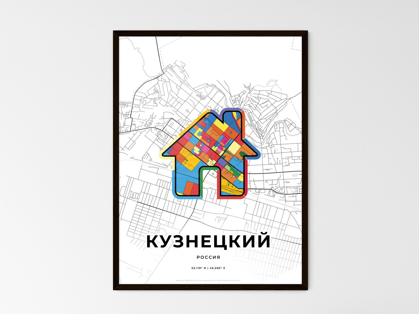 Kuznetsk Russia wedding art map with home icon