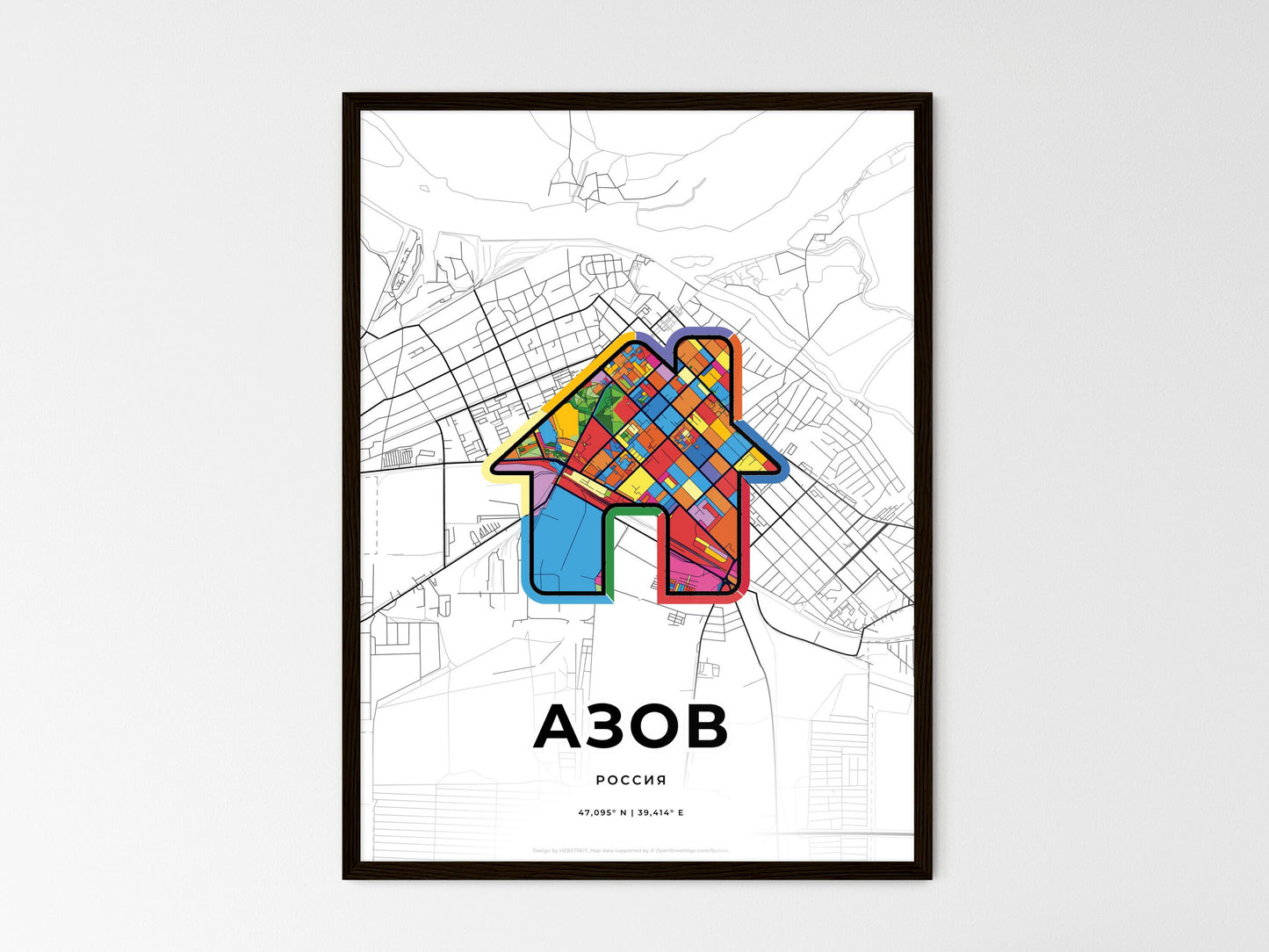 Azov Russia wedding art map with home icon