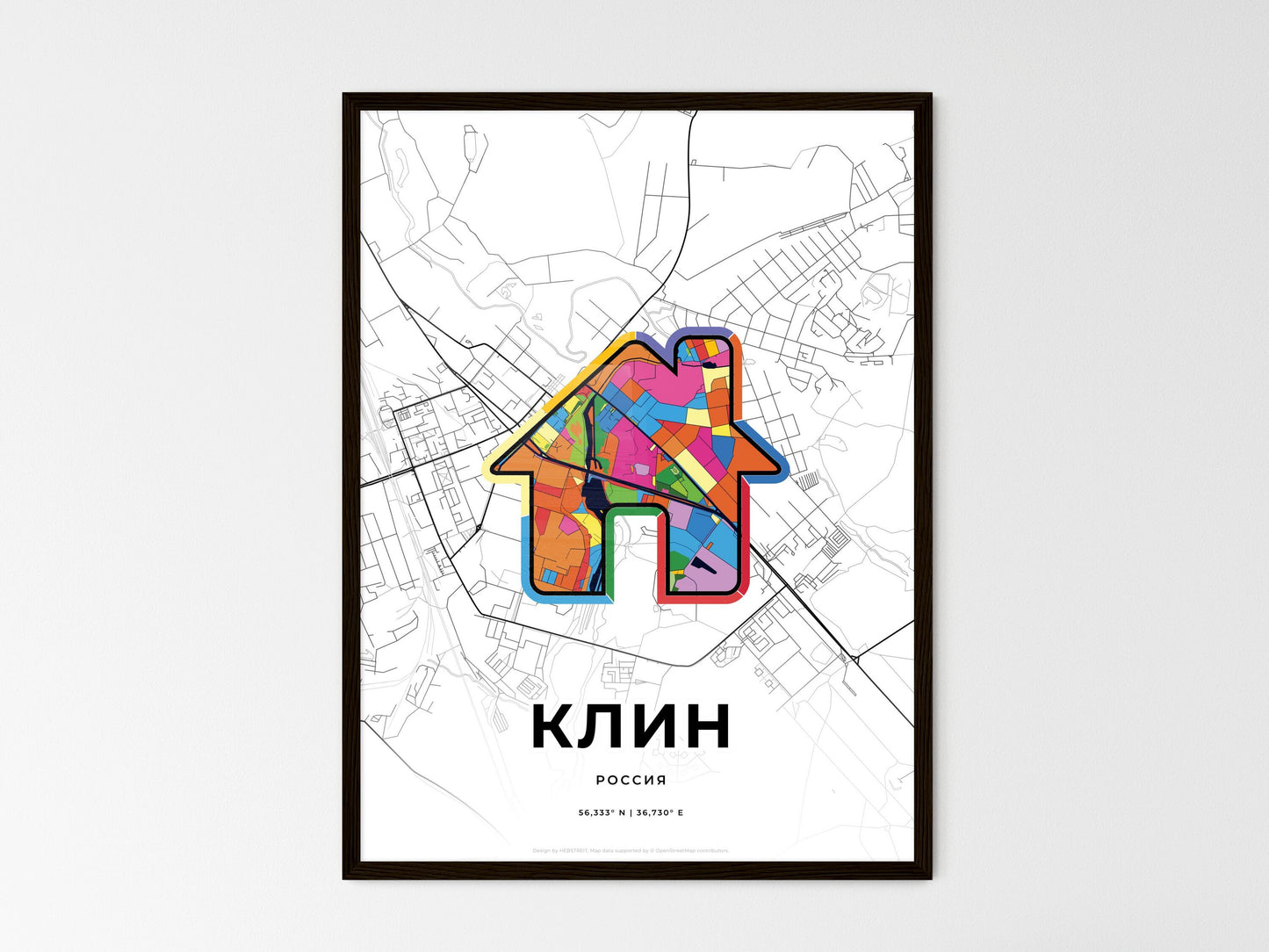 Klin Russia wedding art map with home icon