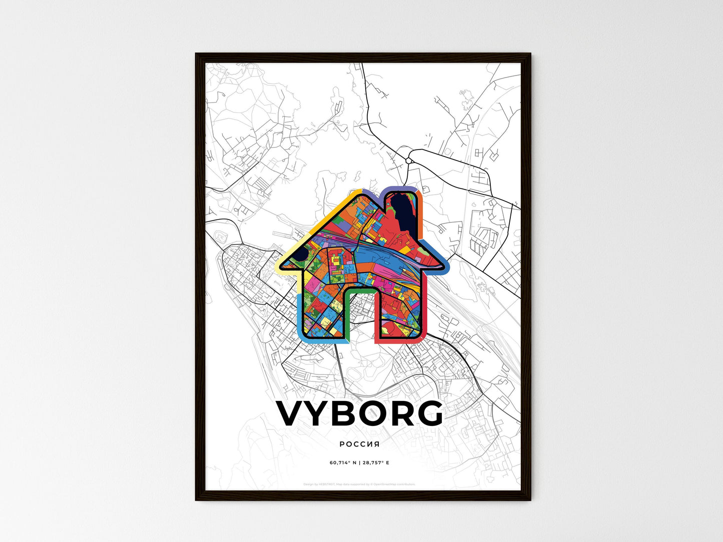 Vyborg Russia wedding art map with home icon